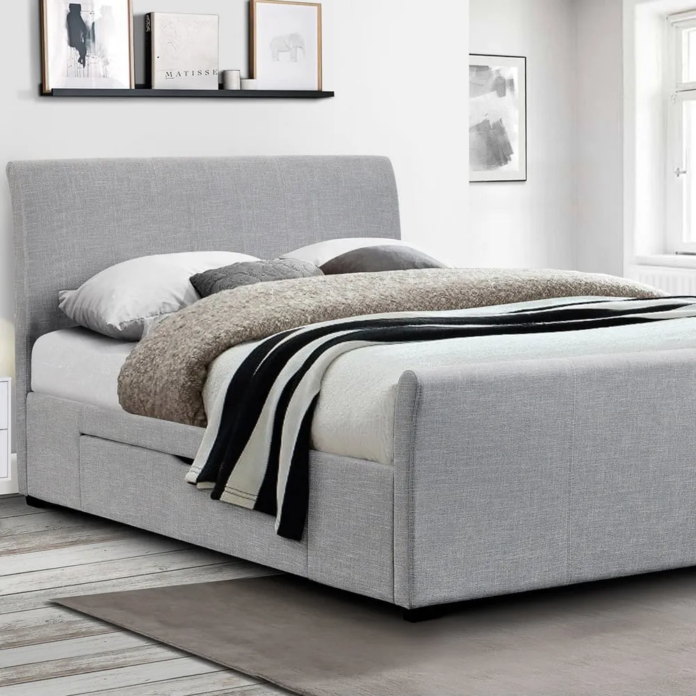 Capri Double Bed Frame with Storage - Light Grey, Fabric image