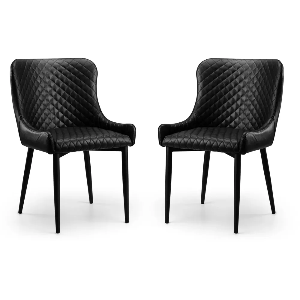 Casa Luxe Set of 2 Dining Chairs - Black, Faux Leather