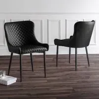 Casa Luxe Set of 2 Dining Chairs - Black, Faux Leather
