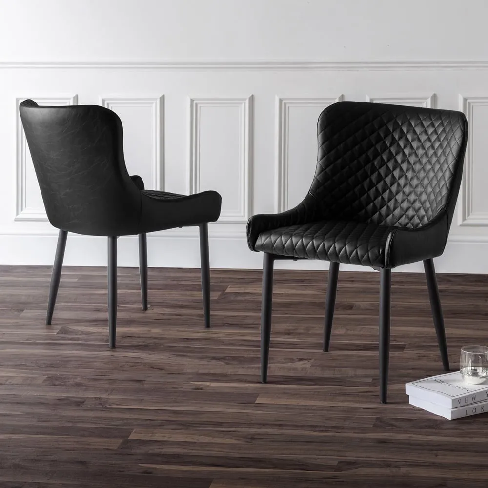 Casa Luxe Set of 2 Dining Chairs - Black, Faux Leather