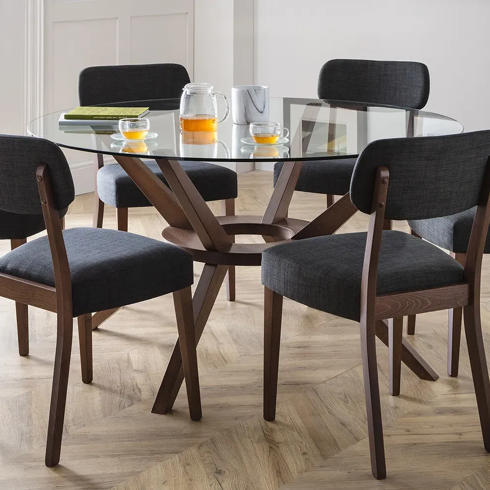 Chelsea 6 Seater Round Glass Dining Table - Wood
