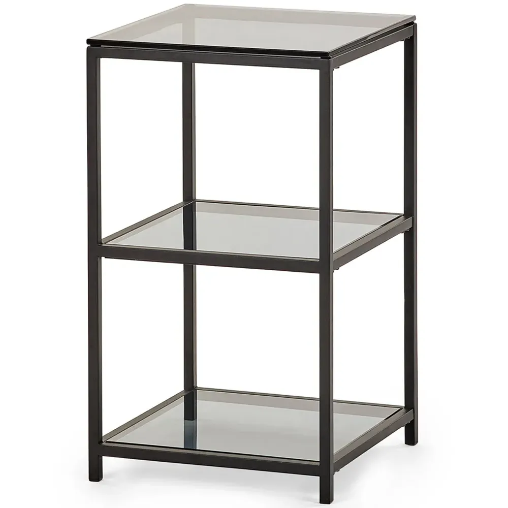 Chicago 2 Shelf Narrow Side Table - Black, Smoked Glass