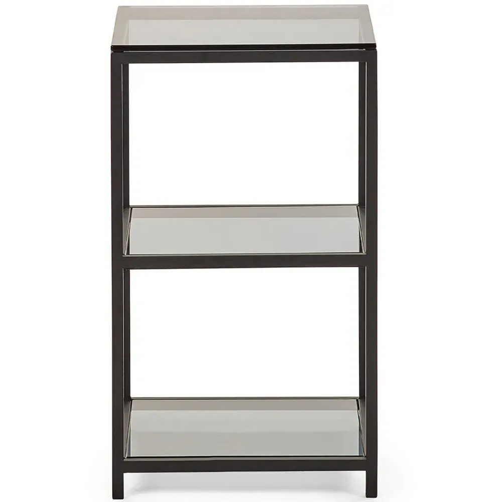 Chicago 2 Shelf Narrow Side Table - Black, Smoked Glass
