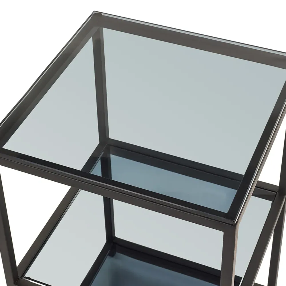 Chicago 2 Shelf Narrow Side Table - Black, Smoked Glass