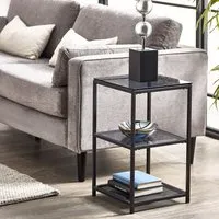 Chicago 2 Shelf Narrow Side Table - Black, Smoked Glass