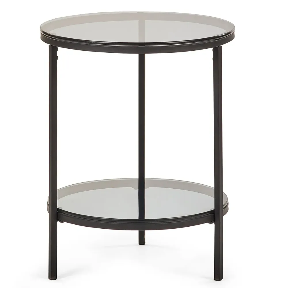 Chicago Circular Lamp Table - Black, Smoked Glass
