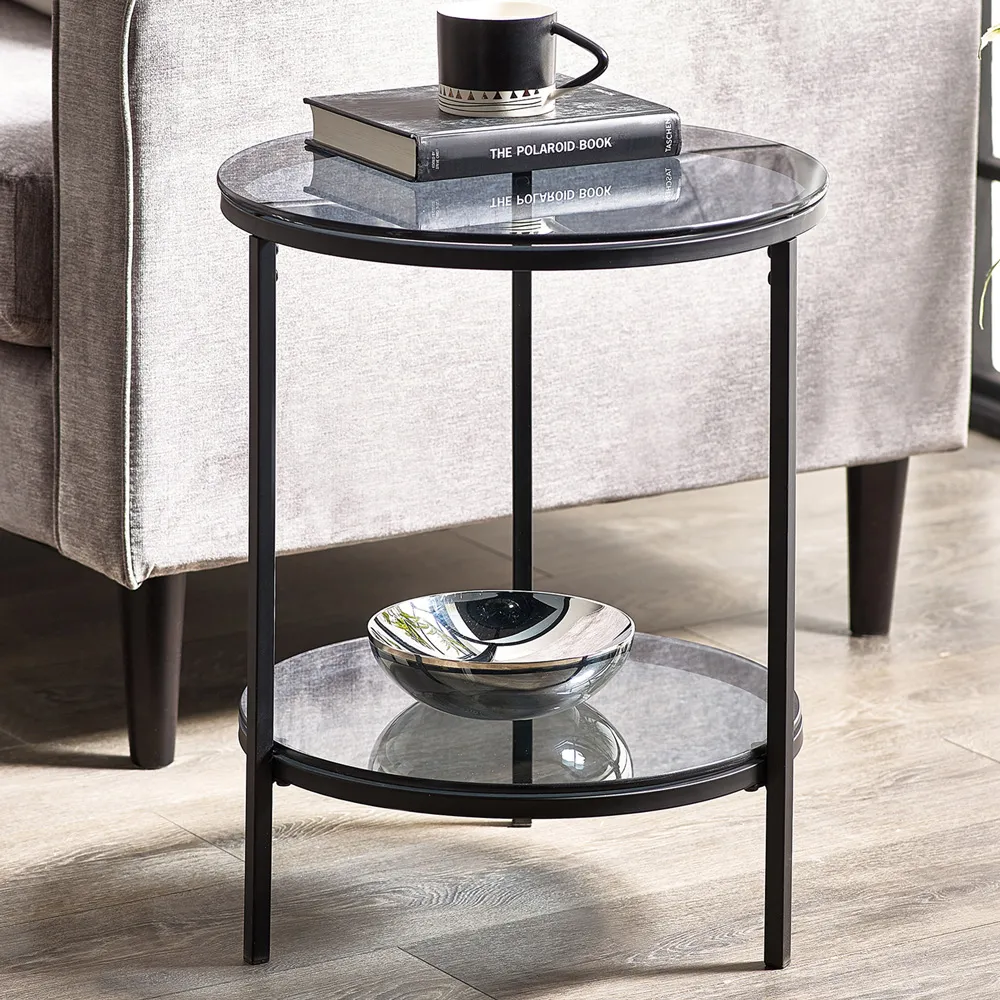 Chicago Circular Lamp Table - Black, Smoked Glass