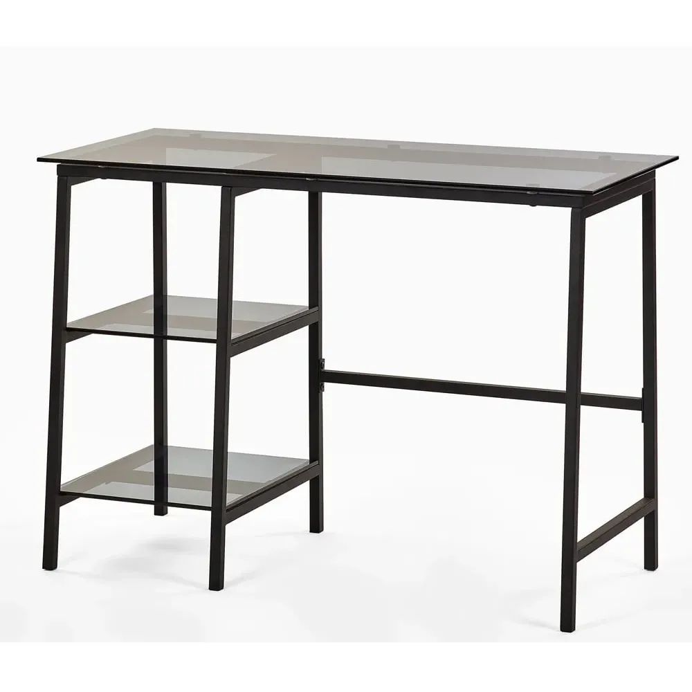 Chicago Desk with Shelves - Black, Smoked Glass