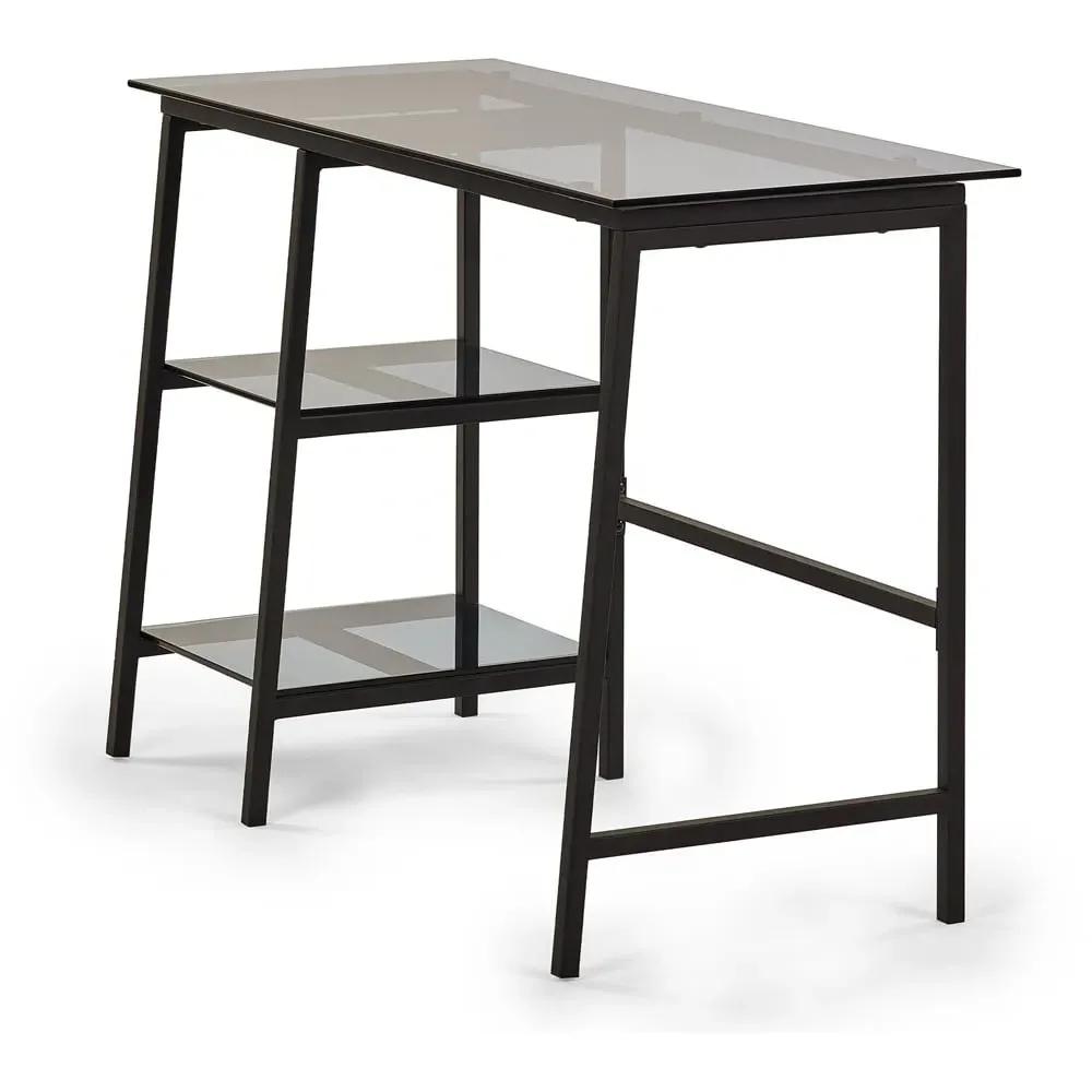 Chicago Desk with Shelves - Black, Smoked Glass