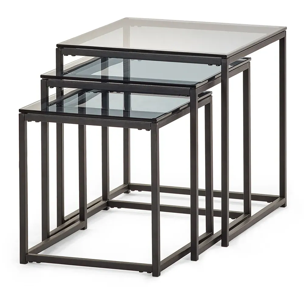 Chicago Nest of Tables Set of 3 - Black, Smoked Glass