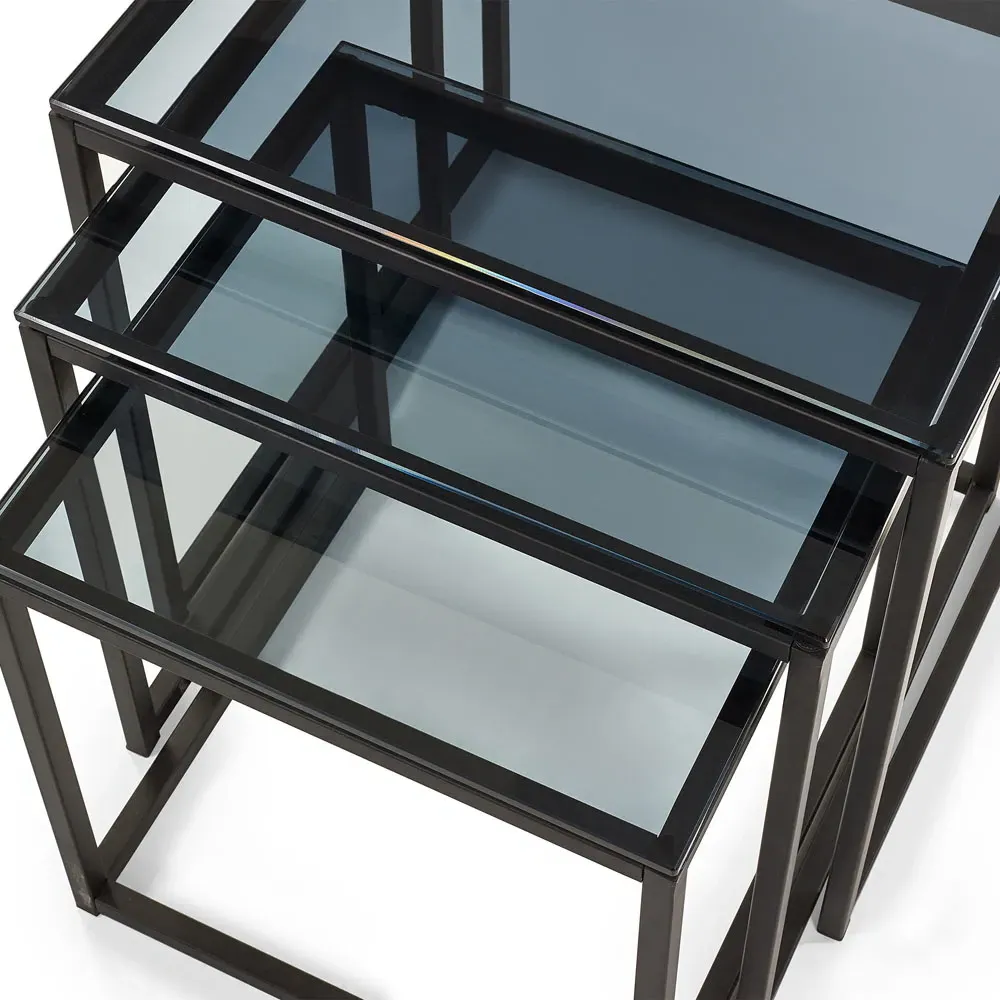 Chicago Nest of Tables Set of 3 - Black, Smoked Glass