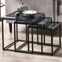 Chicago Nest of Tables Set of 3 - Black, Smoked Glass