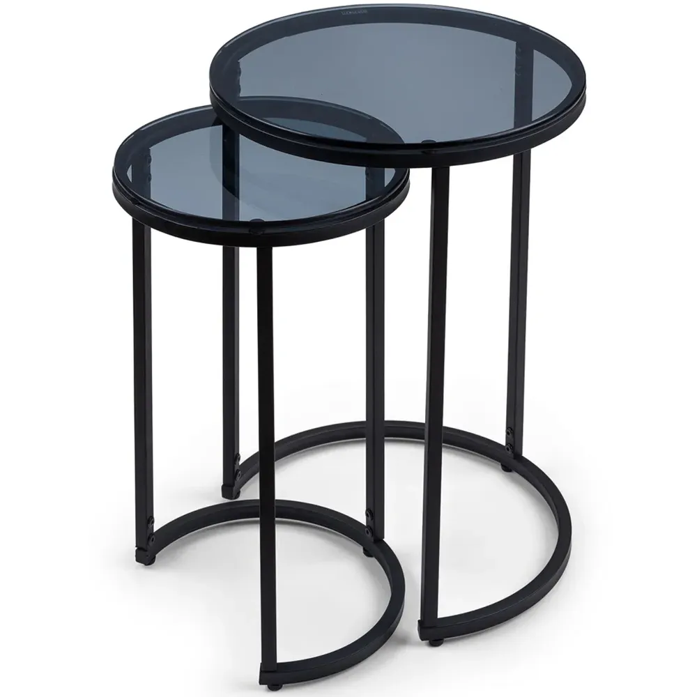Chicago Round Nest of Tables Set of 2 - Black, Smoked Glass
