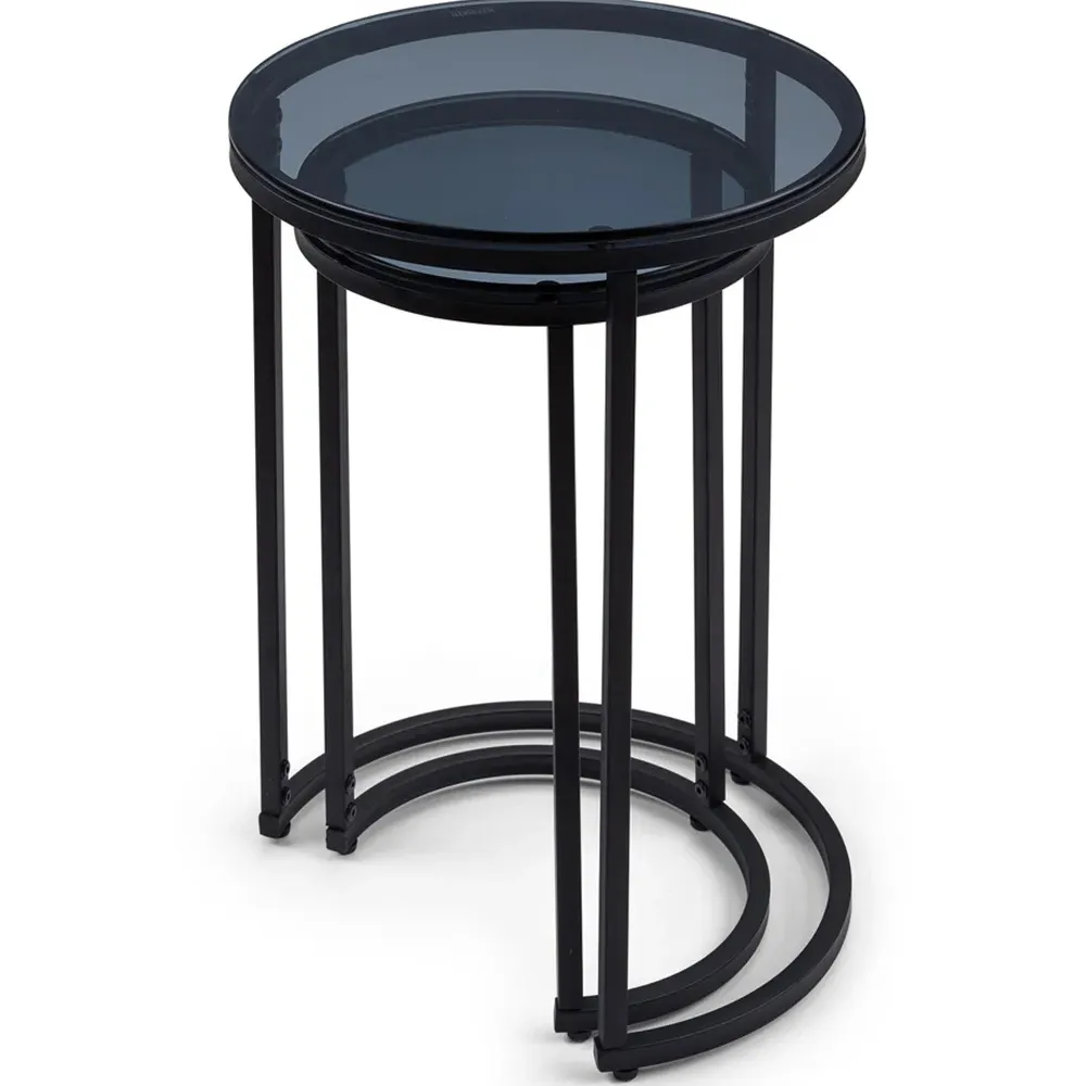 Chicago Round Nest of Tables Set of 2 - Black, Smoked Glass