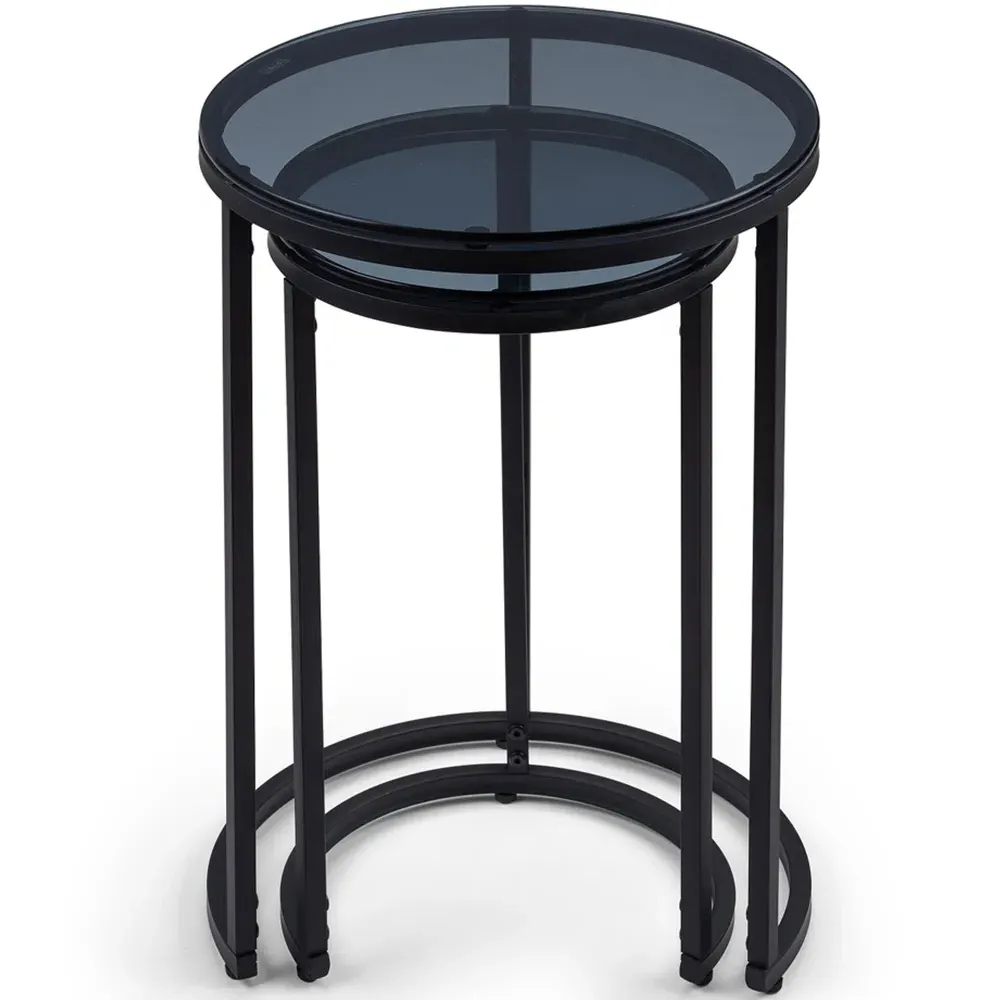 Chicago Round Nest of Tables Set of 2 - Black, Smoked Glass