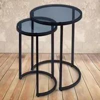 Chicago Round Nest of Tables Set of 2 - Black, Smoked Glass