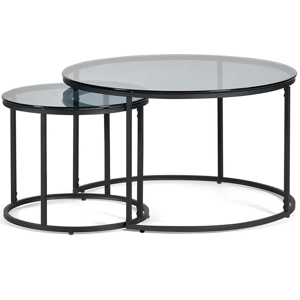 Chicago Round Nest of Tables Set of 2 - Black, Smoked Glass