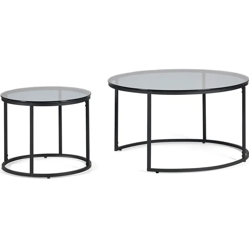 Chicago Round Nest of Tables Set of 2 - Black, Smoked Glass