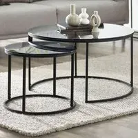 Chicago Round Nest of Tables Set of 2 - Black, Smoked Glass