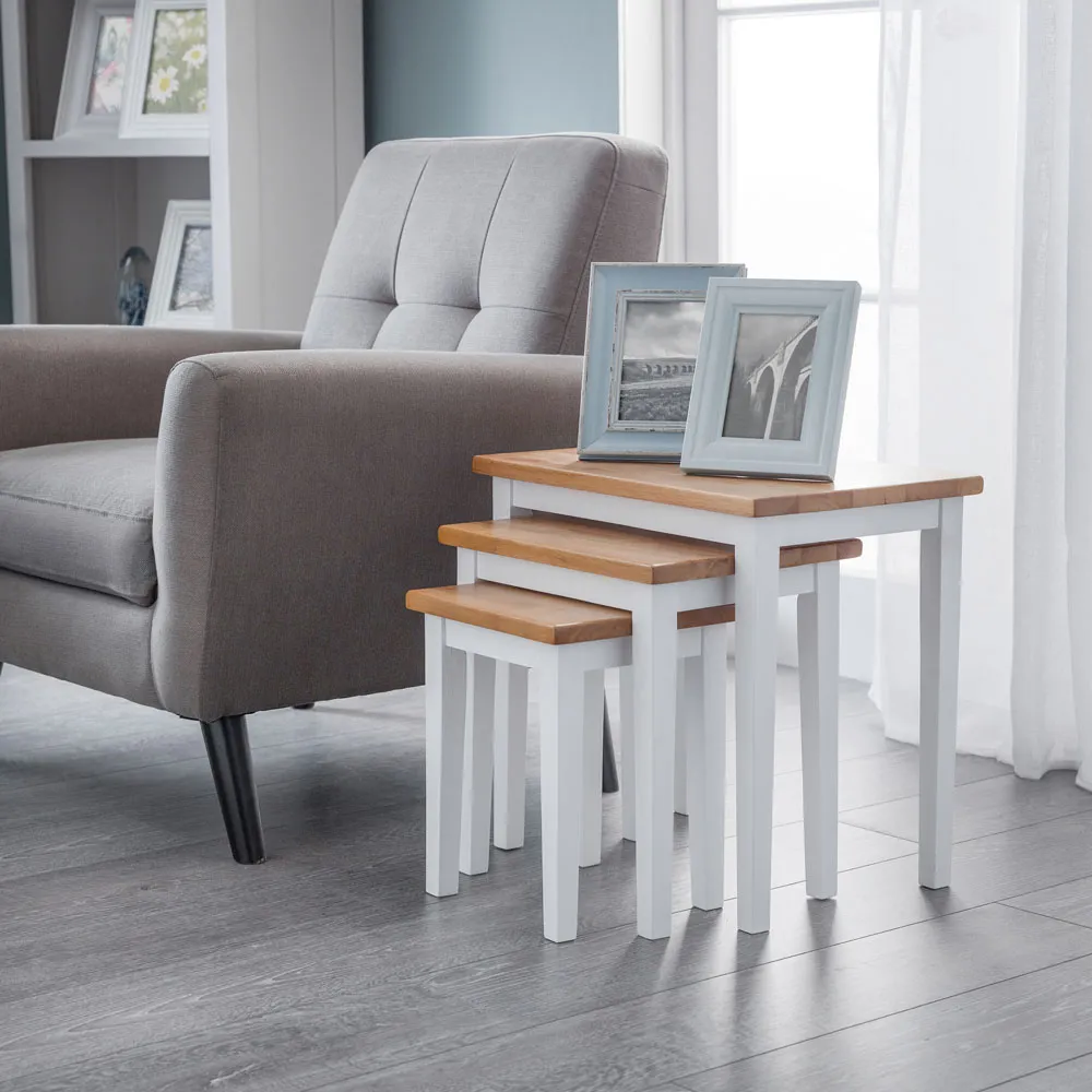Cleo Nest of Tables Set of 3 - White, Oak