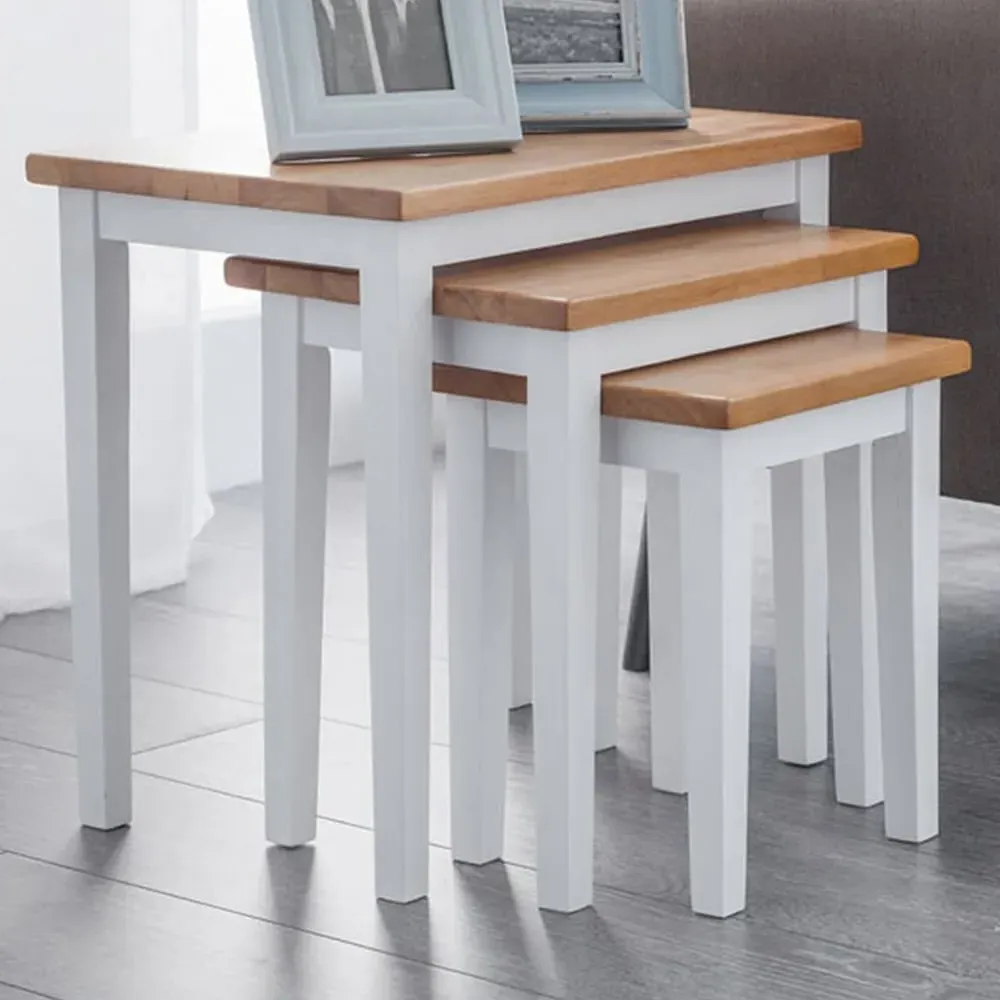 Cleo Nest of Tables Set of 3 - White, Oak