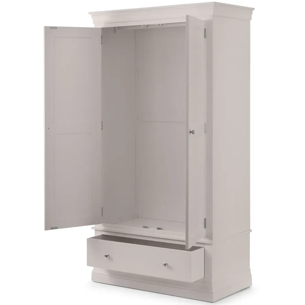 Clermont 2 Door Wardrobe with Drawer - Light Grey, Pine