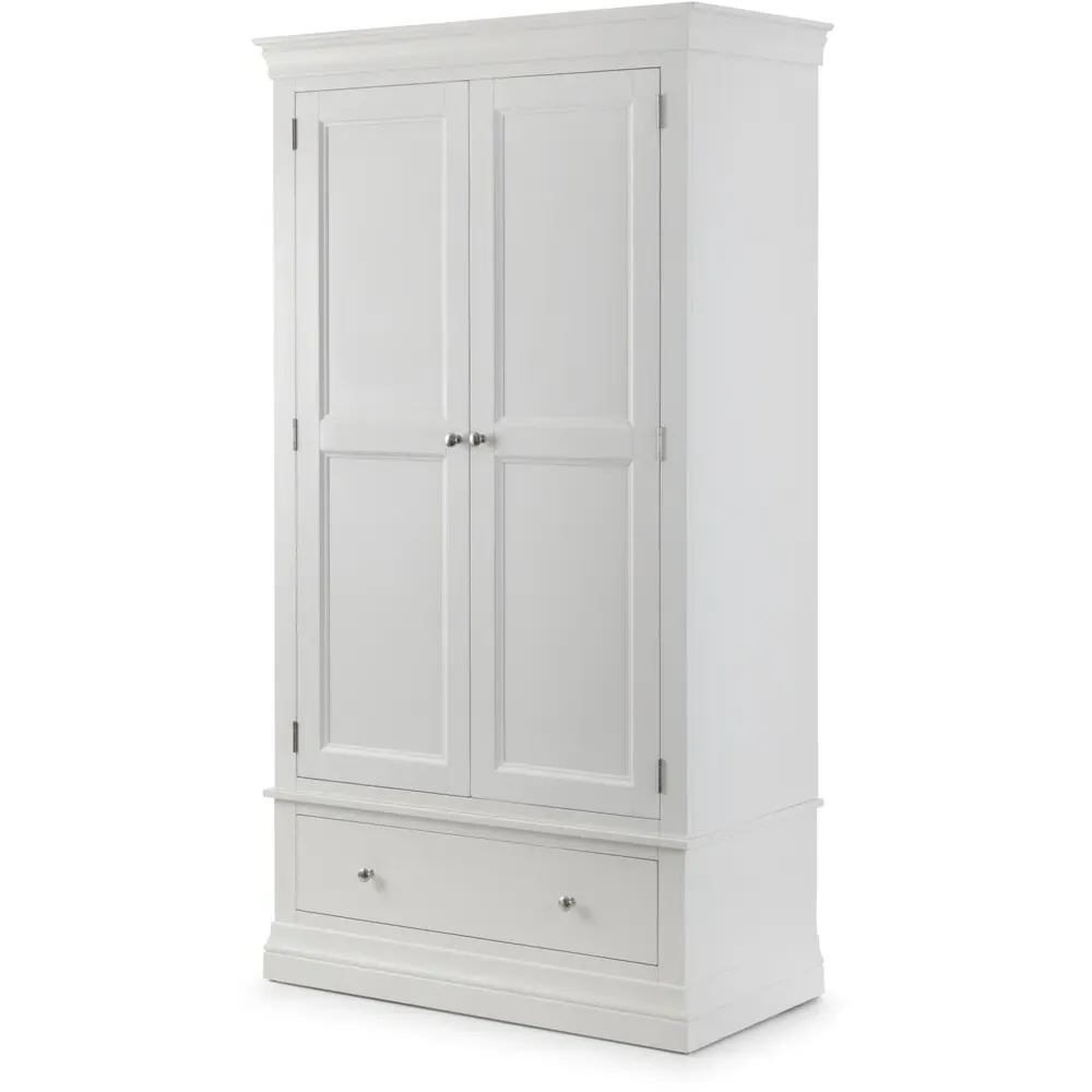 Clermont 2 Door Wardrobe with Drawer - Surf White, Pine