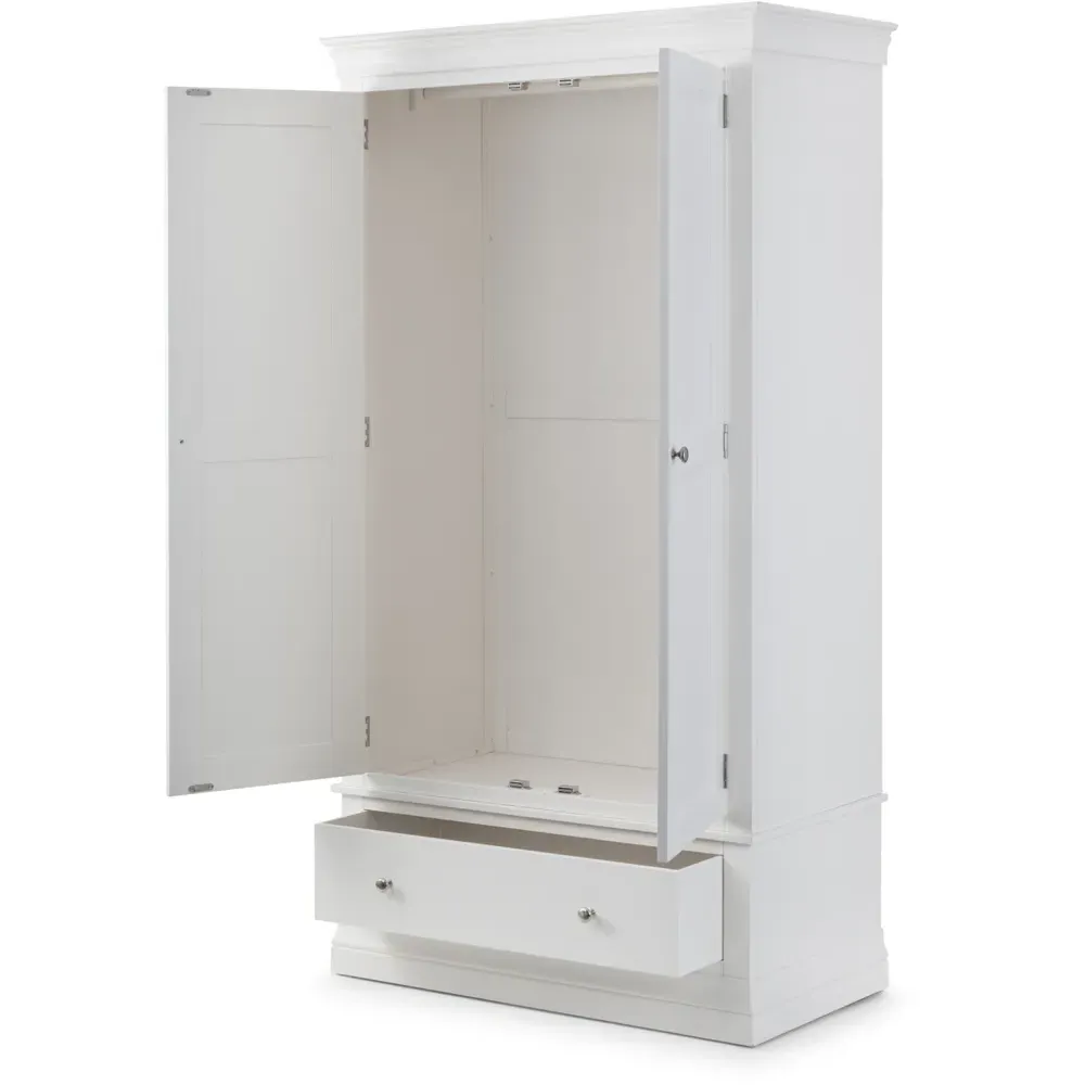 Clermont 2 Door Wardrobe with Drawer - Surf White, Pine