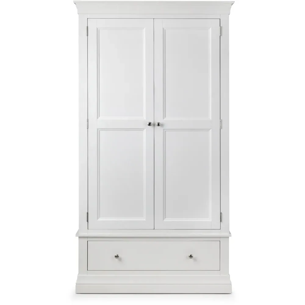 Clermont 2 Door Wardrobe with Drawer - Surf White, Pine