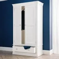 Clermont 2 Door Wardrobe with Drawer - Surf White, Pine
