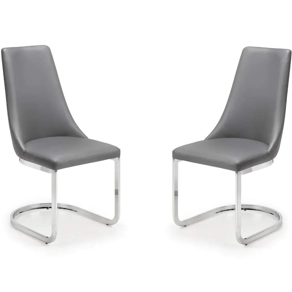 Como Set of 2 Dining Chairs - Grey, Faux Leather