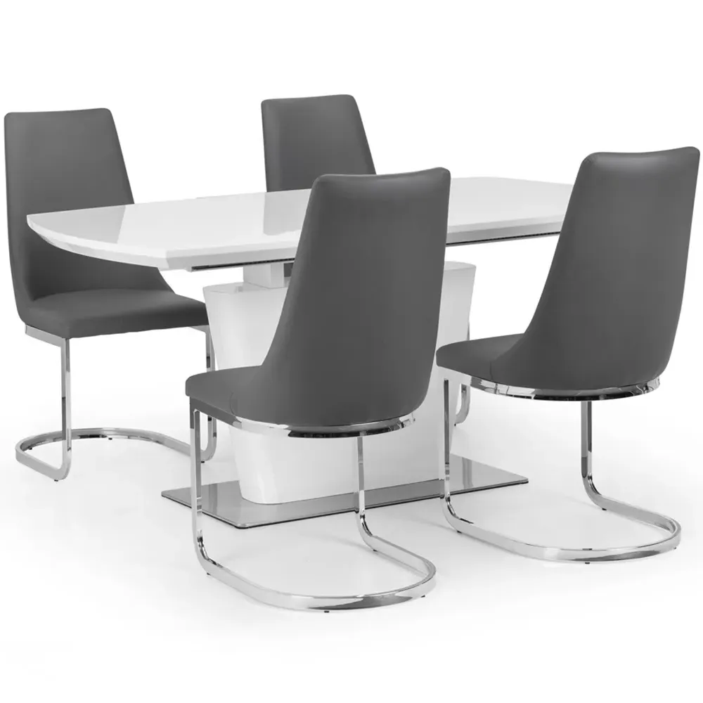 Como Set of 2 Dining Chairs - Grey, Faux Leather