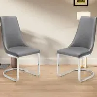 Como Set of 2 Dining Chairs - Grey, Faux Leather