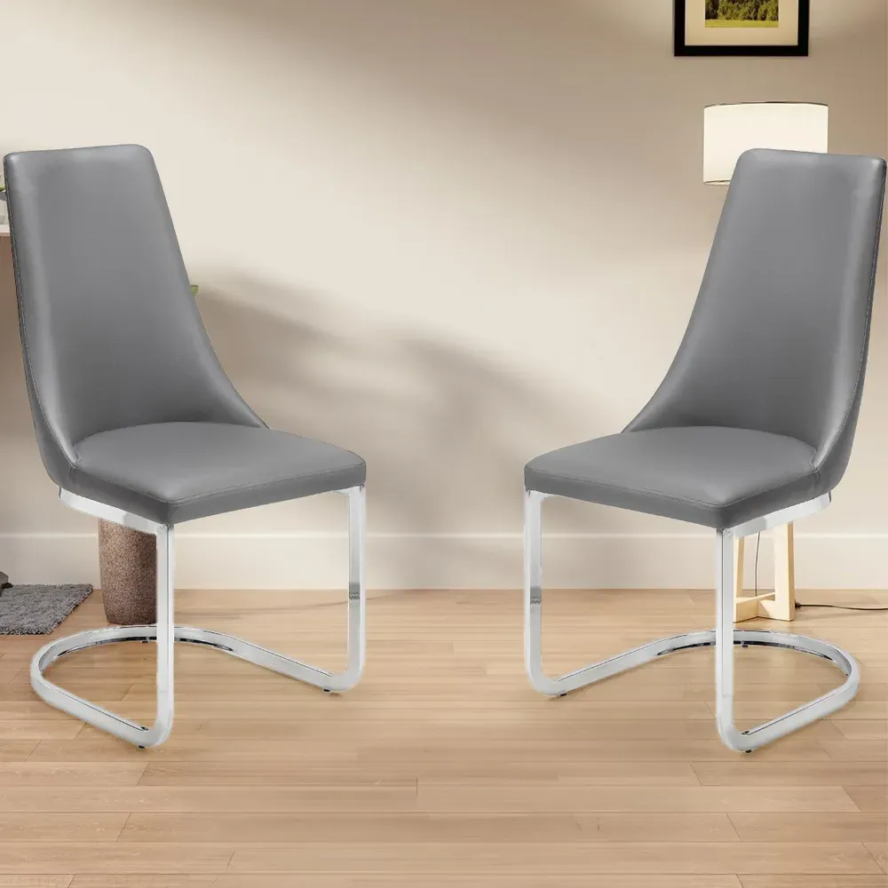 Como Set of 2 Dining Chairs - Grey, Faux Leather