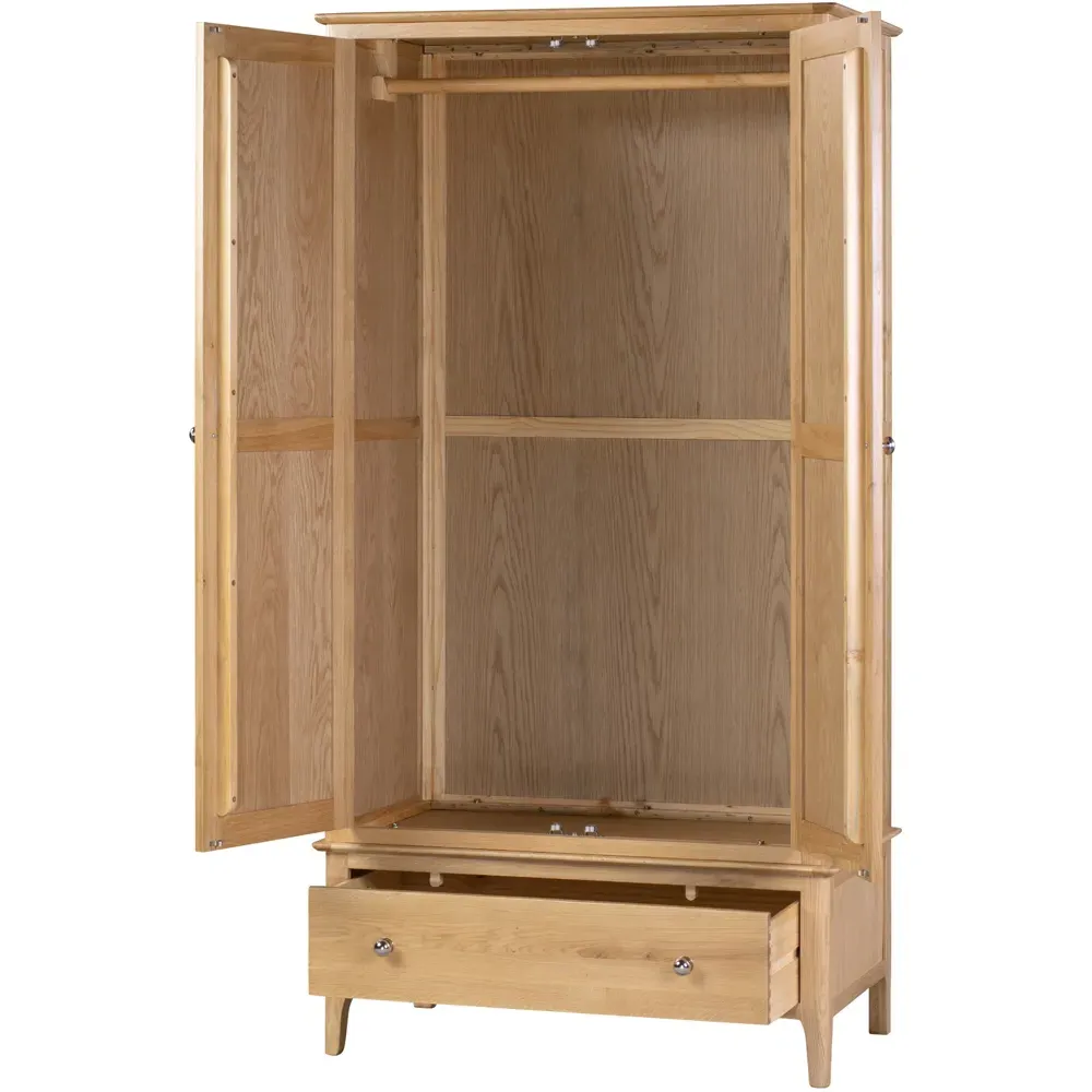Cotswold 2 Door Single Drawer Wardrobe - Natural, Oak