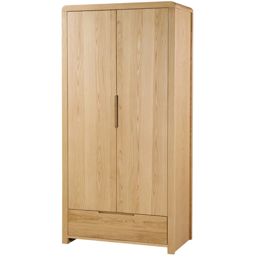 Curve 2 Door Single Drawer Wardrobe - Oak