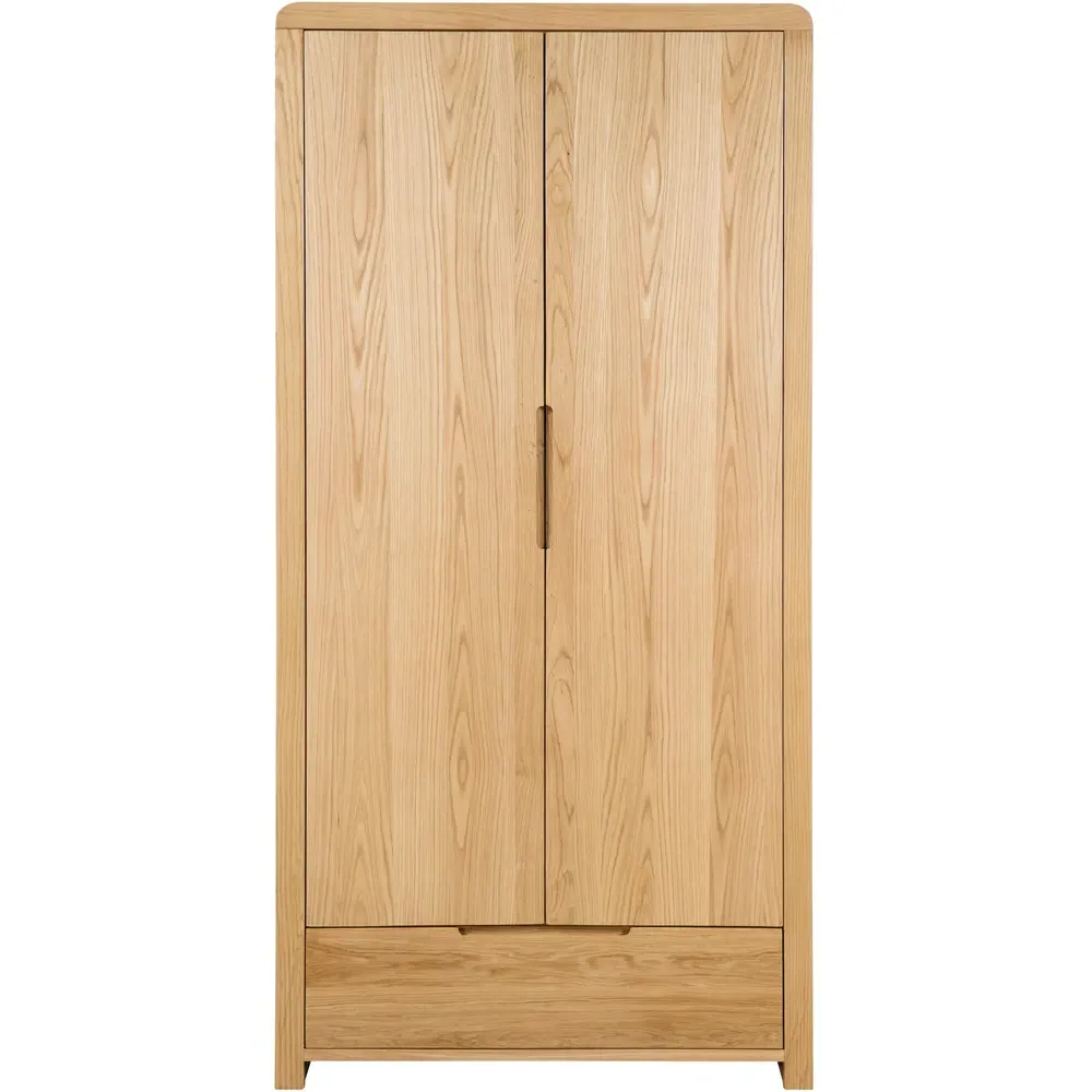 Curve 2 Door Single Drawer Wardrobe - Oak