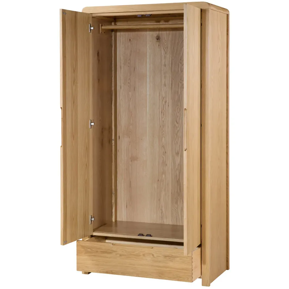 Curve 2 Door Single Drawer Wardrobe - Oak