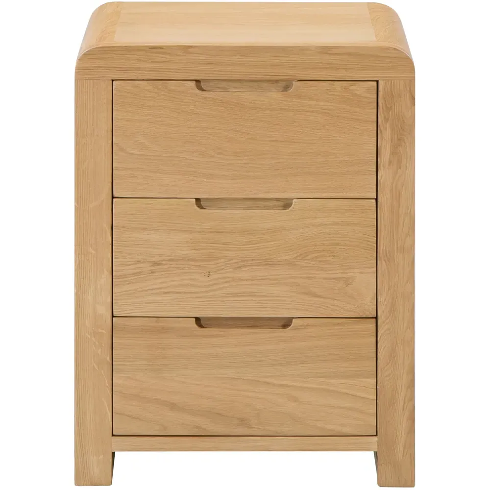 Curve 3 Drawer Bedside Table - White Oak