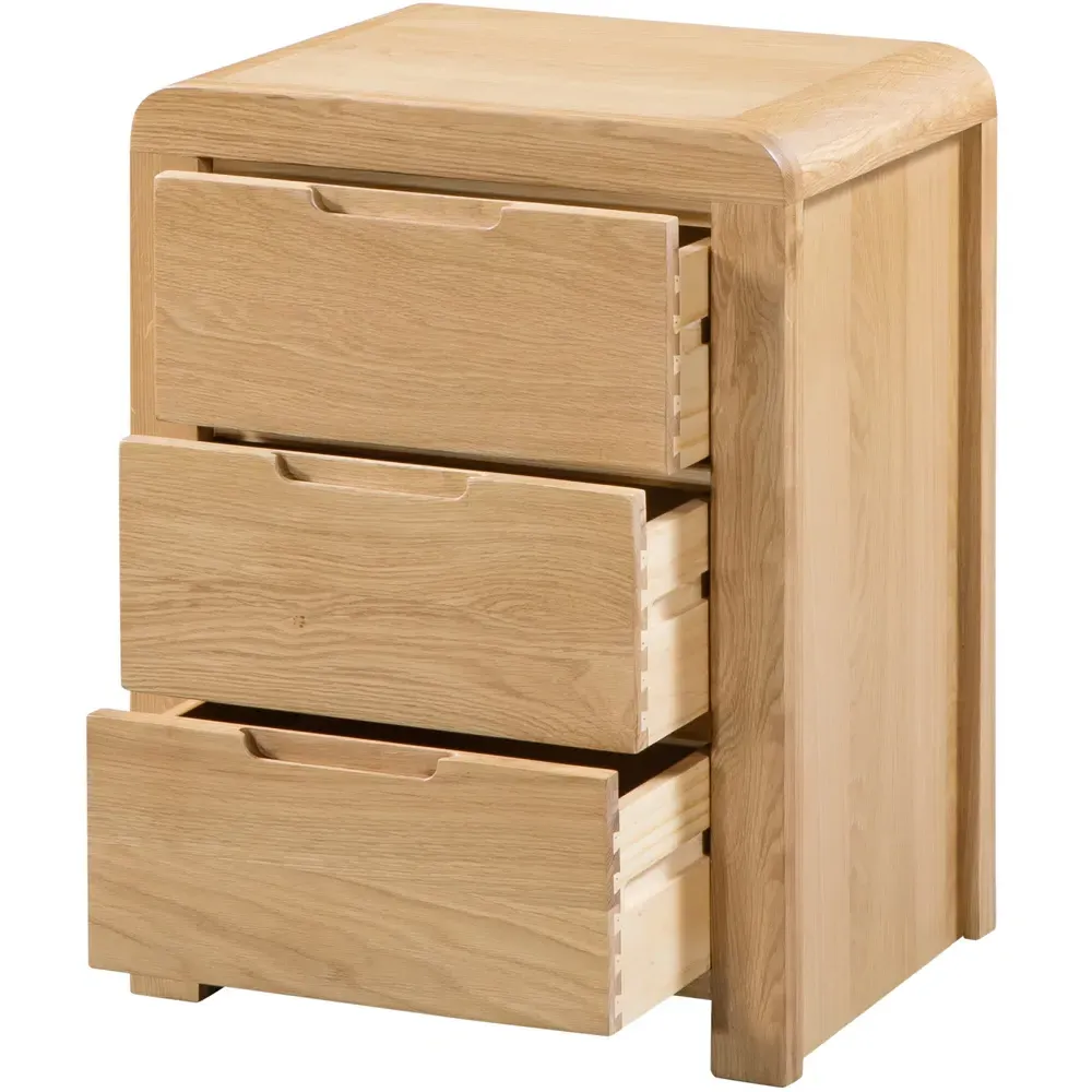 Curve 3 Drawer Bedside Table - White Oak