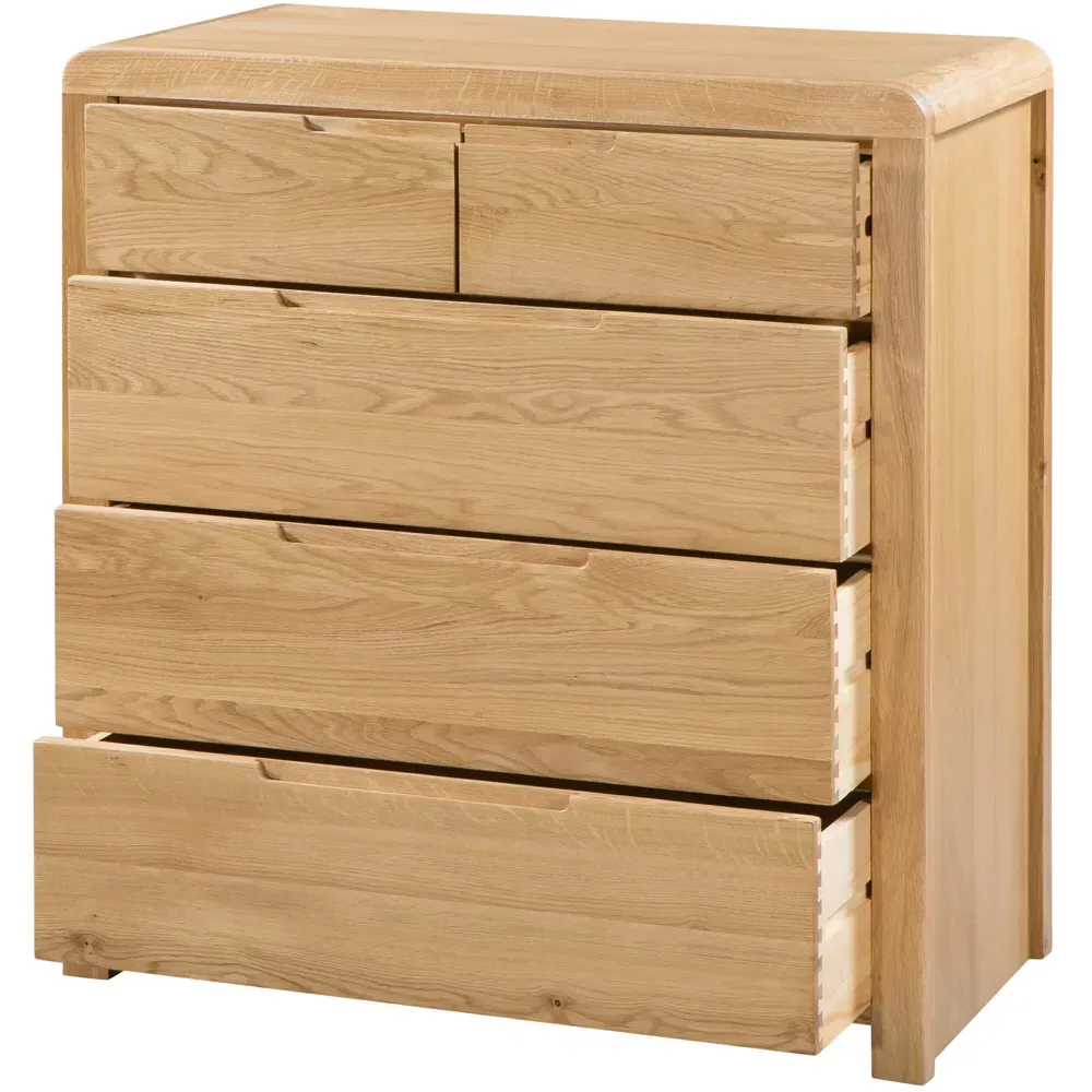 Curve 5 Drawer Chest of Drawers - Oak