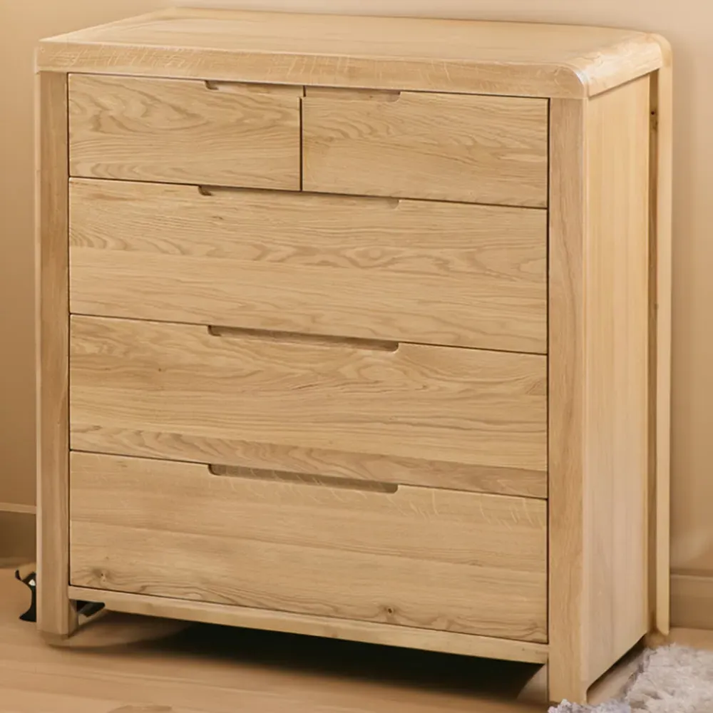 Curve 5 Drawer Chest of Drawers - Oak