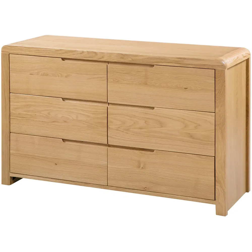 Curve 6 Drawer Wide Chest of Drawers - Oak