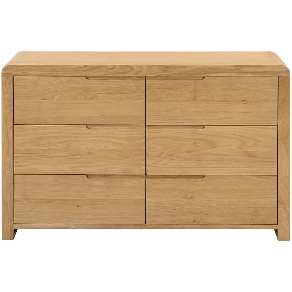 Curve 6 Drawer Wide Chest of Drawers - Oak