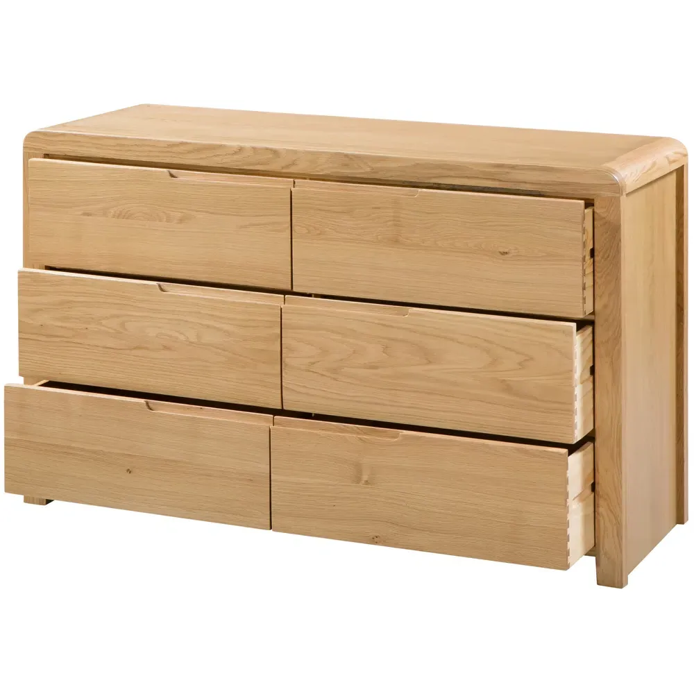 Curve 6 Drawer Wide Chest of Drawers - Oak