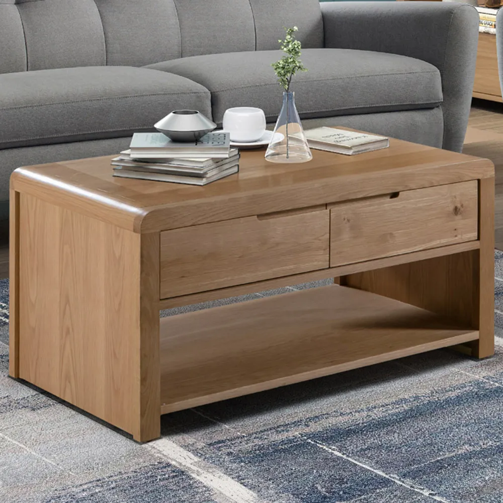 Curve Single Drawer Coffee Table - Oak
