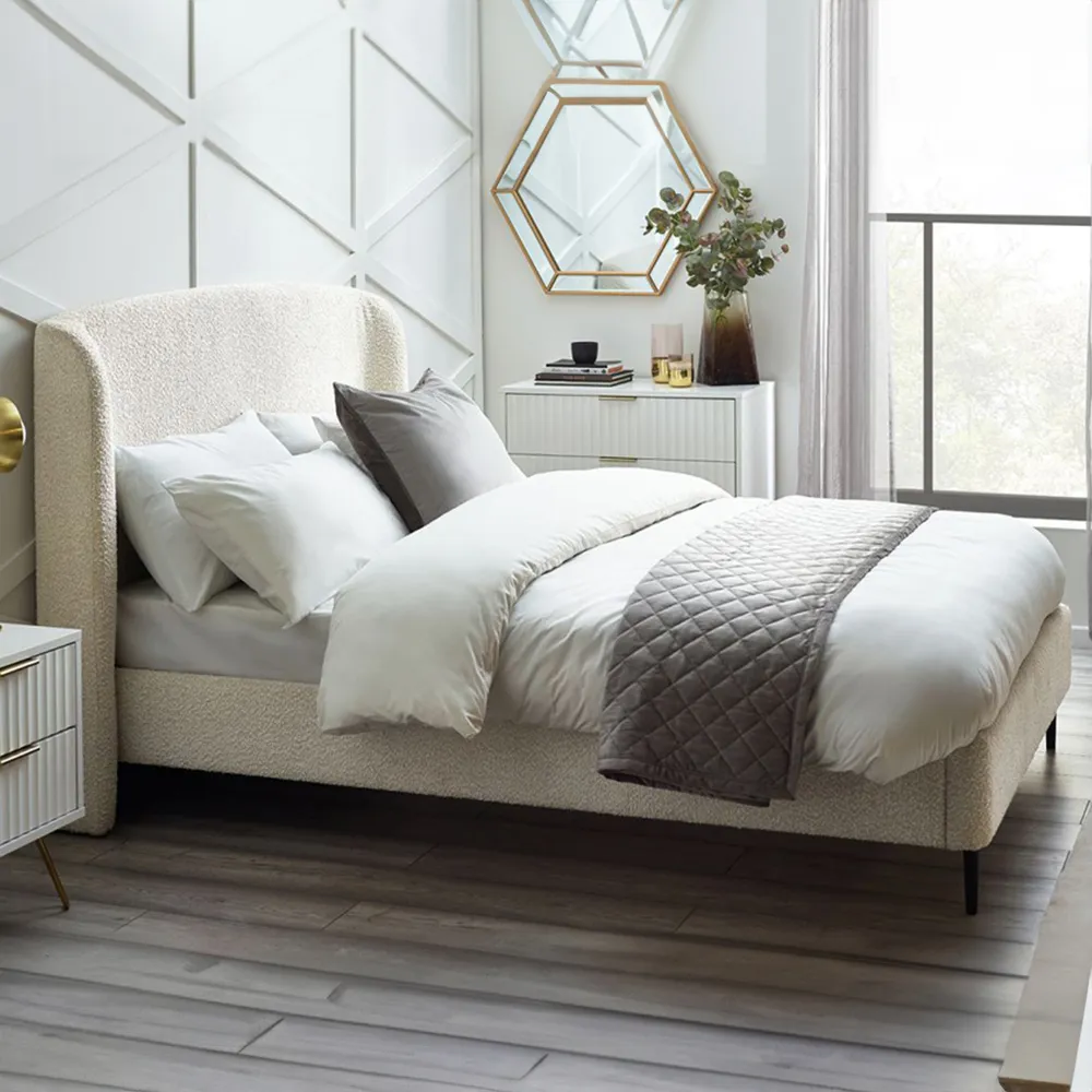 Eden King Size Bed Frame - Cream, Boucle