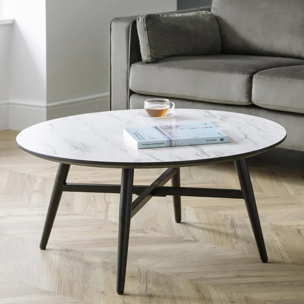 Firenze Round Coffee Table - White Marble Effect, MDF