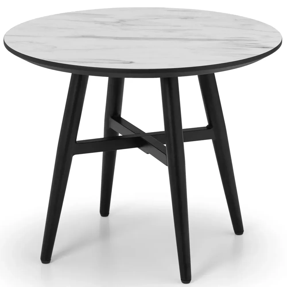 Firenze Round Lamp Table - White Marble Effect, MDF