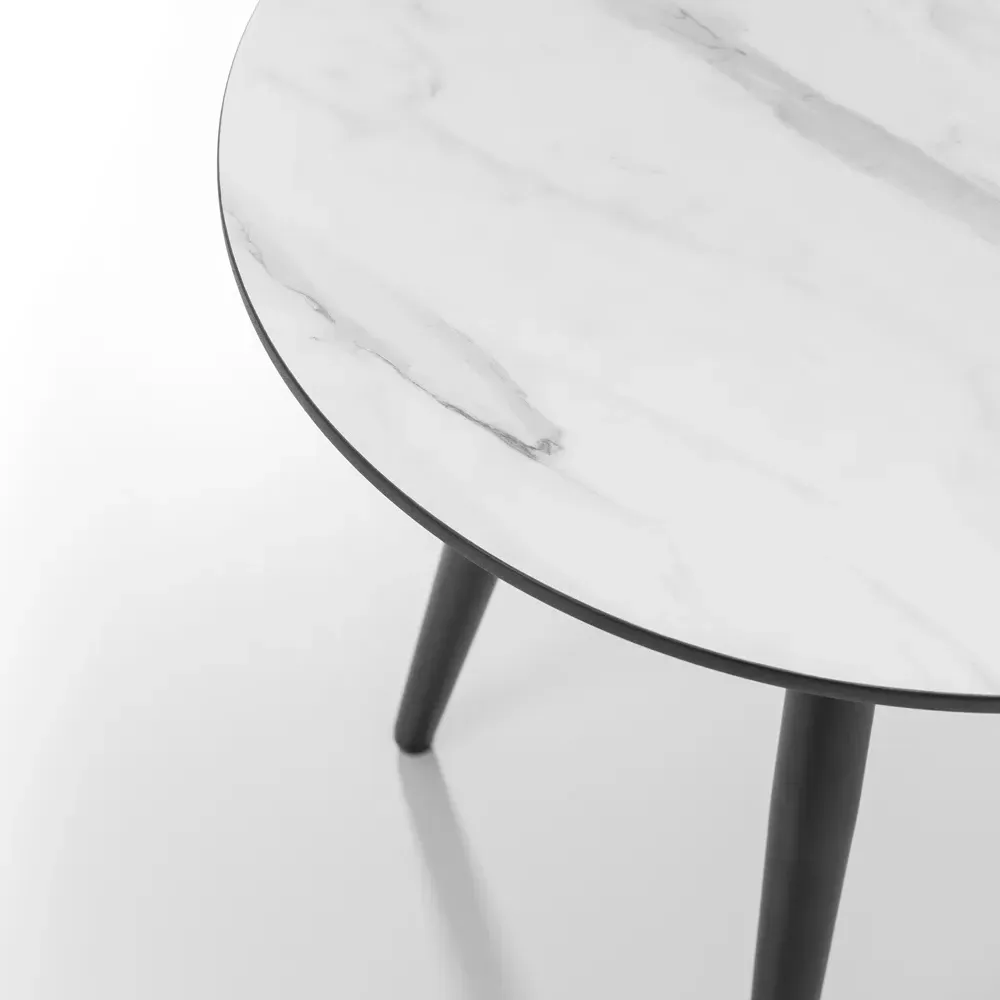 Firenze Round Lamp Table - White Marble Effect, MDF